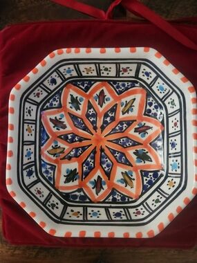 Hand-Painted Orange Floral Octagonal Ceramic Plate - Home Dining